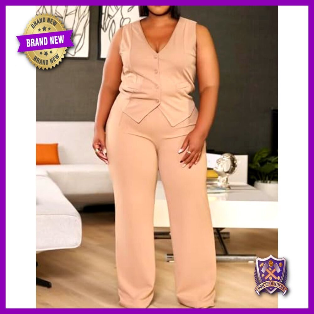 Plus Size 2-Piece Vest Blazer Wide Leg Pants Suit Set Casual Dressy - Picture 2 of 7